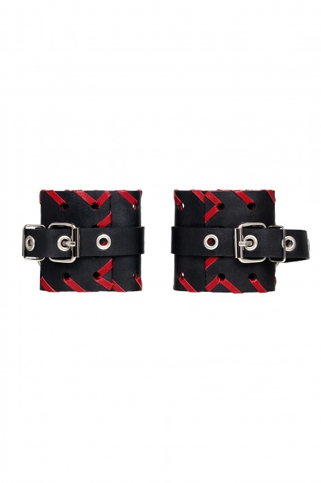 Черно-красные наручники из натуральной кожи - Pecado - купить с доставкой в Якутске