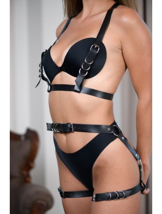Черные гартеры из натуральной кожи с регулируемыми ремешками - БДСМ Арсенал - купить с доставкой в Якутске