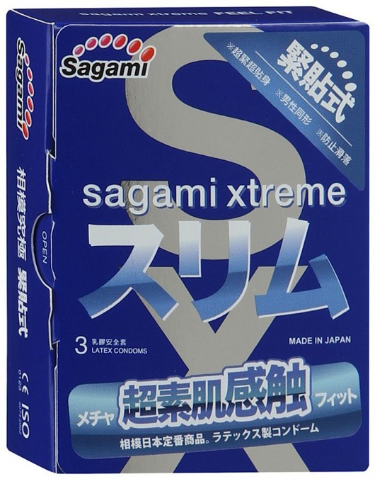 Розовые презервативы Sagami Xtreme FEEL FIT 3D - 3 шт. - Sagami - купить с доставкой в Якутске