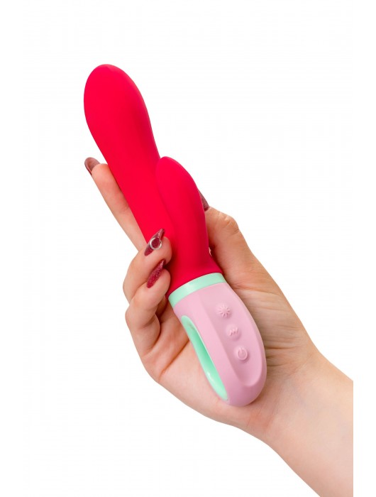 Красный вибратор с клиторальным отростком Petunia - 19 см. - ToyFa