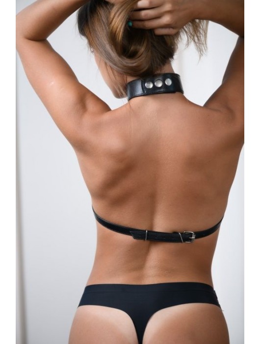 Черная кожаная сбруя с ошейником plus size из нежной кожи - БДСМ Арсенал - купить с доставкой в Якутске