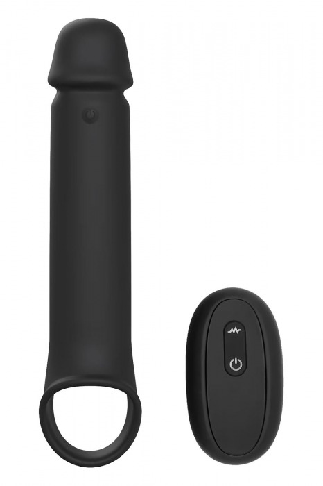 Черная насадка-удлинитель с вибрацией Vibrating Extender With Remote - Dream Toys - в Якутске купить с доставкой