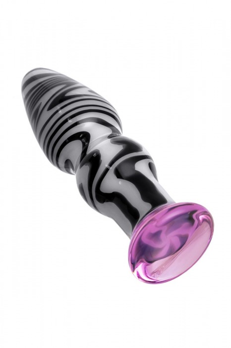 Белая анальная пробка из стекла с чёрными полосами - 11,6 см. - Sexus в Якутске Белая анальная пробка из стекла с чёрными полосами - 11,6 см. - Sexus