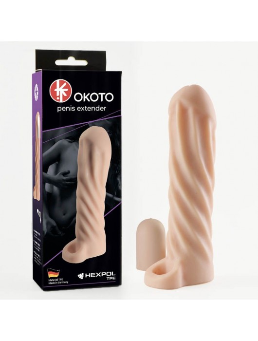 Телесная насадка-удлинитель Okoto со спиралевидным рельефом - 16 см. - Sitabella - в Якутске купить с доставкой