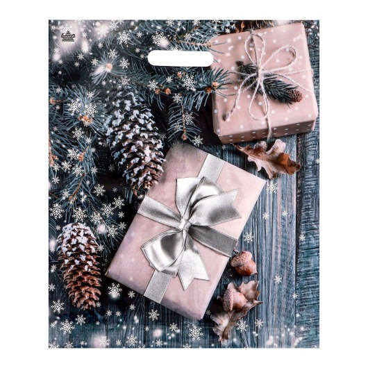 Новогодний пакет с принтом в виде подарков и вырубной ручкой (45х38 см) - Сима-Ленд - купить с доставкой в Якутске