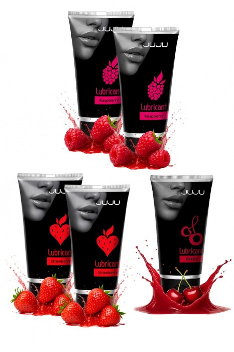 Набор из 5 съедобных лубрикантов JUJU (клубника х 2, малина х 2, вишня) - JuJu - купить с доставкой в Якутске Набор из 5 съедобных лубрикантов JUJU (клубника х 2, малина х 2, вишня) - JuJu - купить с доставкой в Якутске