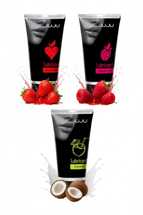 Набор из 3 съедобных лубрикантов JUJU (клубника, малина, кокос) - JuJu - купить с доставкой в Якутске Набор из 3 съедобных лубрикантов JUJU (клубника, малина, кокос) - JuJu - купить с доставкой в Якутске