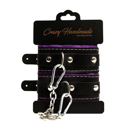 Черно-фиолетовые скругленные наручники с мягкой подкладкой - Crazy Handmade - купить с доставкой в Якутске Черно-фиолетовые скругленные наручники с мягкой подкладкой - Crazy Handmade - купить с доставкой в Якутске