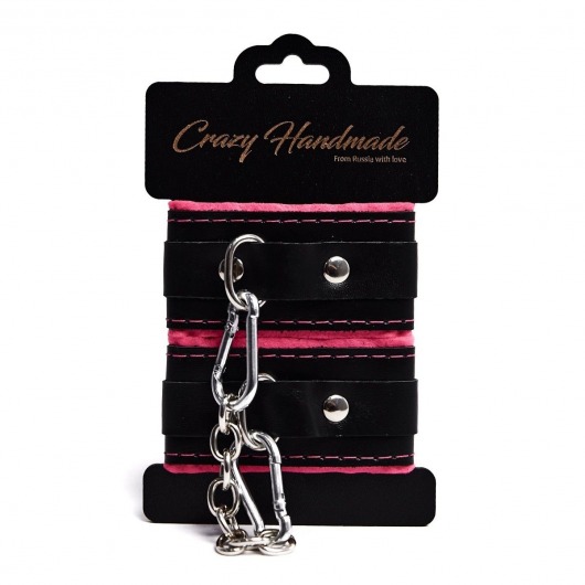 Черно-розовые скругленные наручники с мягкой подкладкой - Crazy Handmade - купить с доставкой в Якутске Черно-розовые скругленные наручники с мягкой подкладкой - Crazy Handmade - купить с доставкой в Якутске