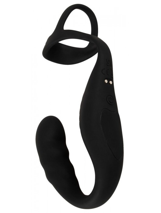 Черное эрекционное кольцо со стимуляцией промежности и анальной пробкой Cock Ring with RC Prostate Plug - Orion - в Якутске купить с доставкой