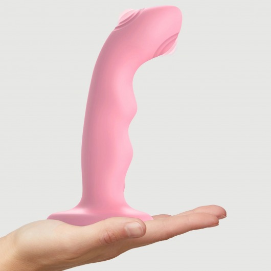 Розовая насадка-стимулятор Strap-On-Me Tapping Dildo Wave - Strap-on-me - купить с доставкой в Якутске