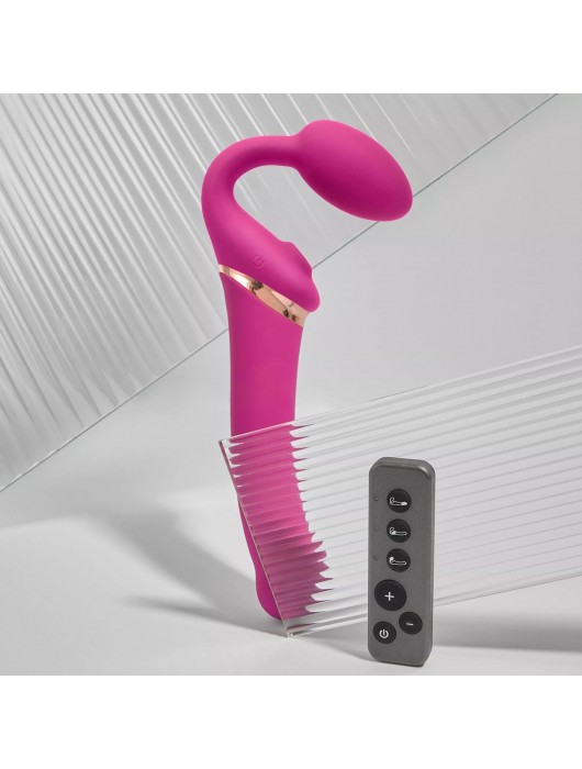 Ярко-розовый безремневой страпон Multi Orgasm Bendable Strap-On size XL с клиторальной стимуляцией - Strap-on-me - купить с доставкой в Якутске