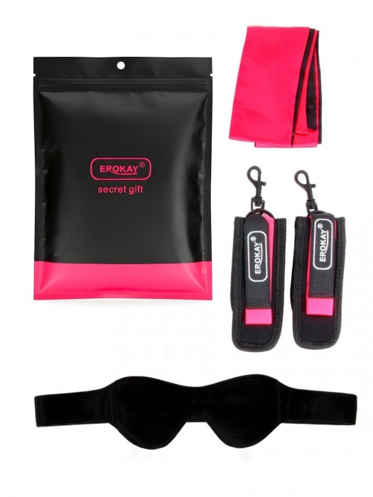 Черно-розовый эротический набор: маска, наручники и повязка - Erokay - купить с доставкой в Якутске