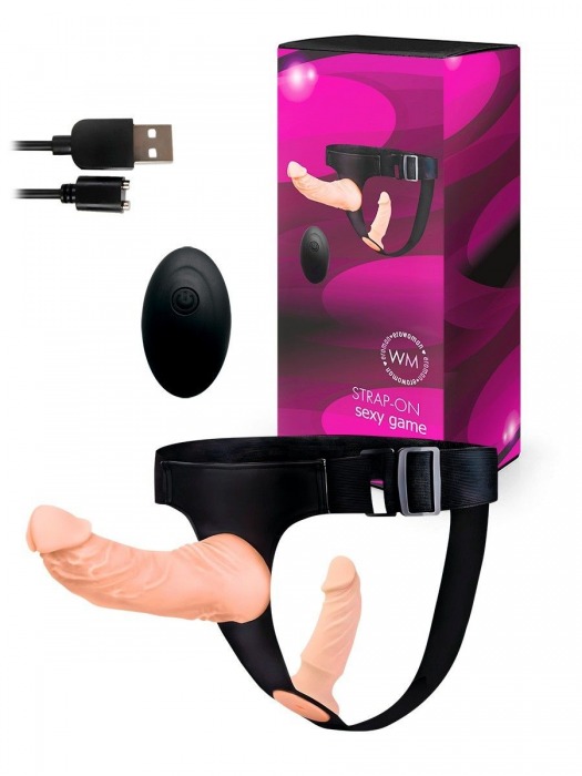 Женский страпон с 2 насадками, вибрацией и пультом ДУ - Erowoman-Eroman - купить с доставкой в Якутске