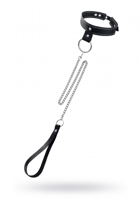 Черный узкий однослойный ошейник с серебристым поводком-цепочкой - Pecado - купить с доставкой в Якутске
