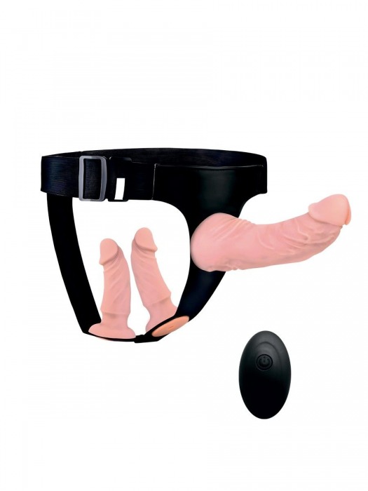 Женский страпон с 3 насадками и вибрацией - Erowoman-Eroman - купить с доставкой в Якутске
