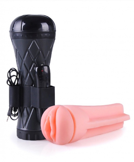 Телесный мастурбатор-вагина в черной колбе с вибрацией - Boys of Toys - в Якутске купить с доставкой
