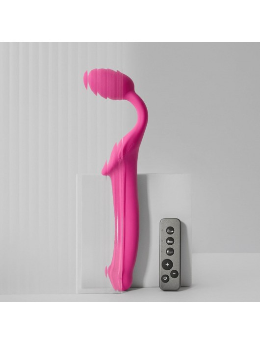 Ярко-розовый безремневой страпон Strap-on-me Vibrating Bendable Strap-On size M - Strap-on-me - купить с доставкой в Якутске