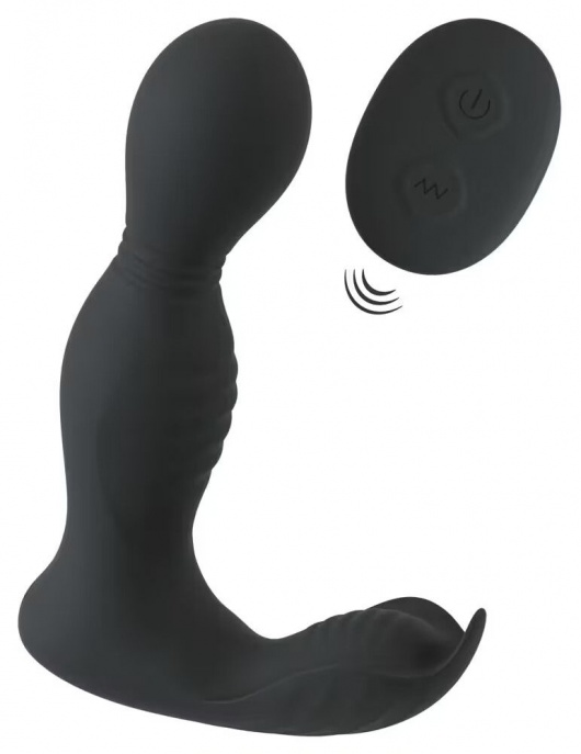 Черная анальная пробка с вибрацией, вращением и пультом ДУ RC Butt Plug with 2 Functions - Orion - в Якутске купить с доставкой