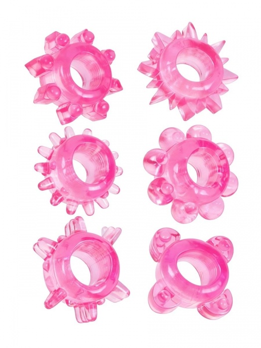 Набор из 6 розовых эрекционных колец с различным рельефом - Erowoman-Eroman - в Якутске купить с доставкой