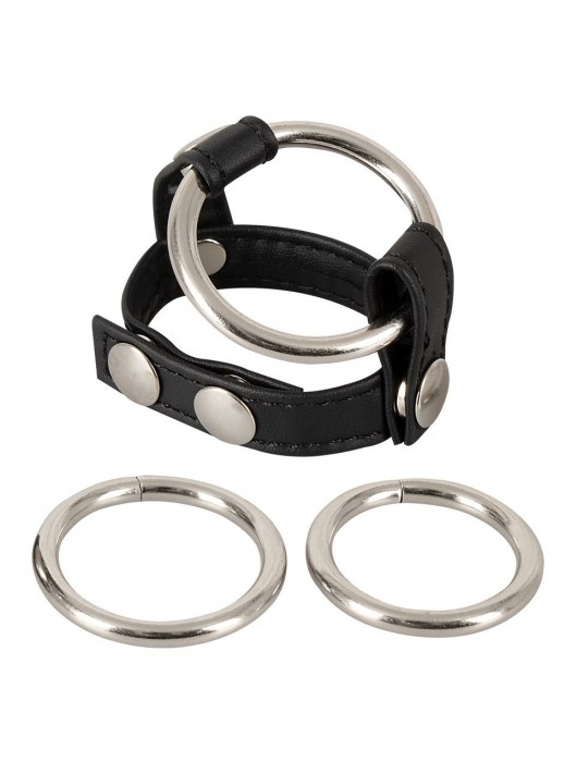 Подхват для мошонки с 3 съемными эрекционными кольцами Leder-Riemen - Orion - в Якутске купить с доставкой