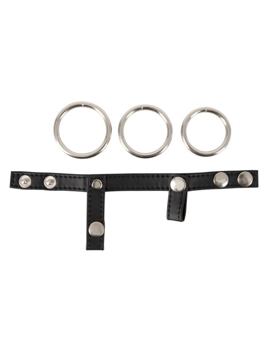 Подхват для мошонки с 3 съемными эрекционными кольцами Leder-Riemen - Orion - в Якутске купить с доставкой