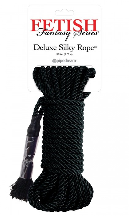 Черная веревка для фиксации Deluxe Silky Rope - 9,75 м. - Pipedream - купить с доставкой в Якутске