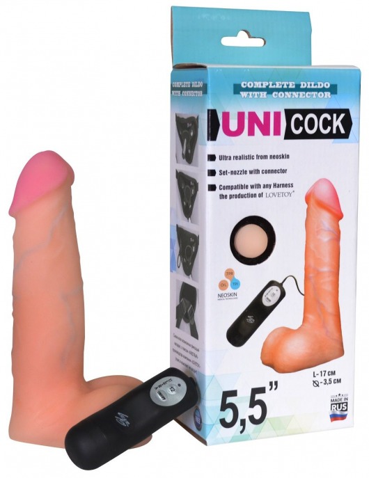 Фаллическая насадка Харнесс UNICOCK 5,5  с вибрацией - 17 см. - LOVETOY (А-Полимер) - купить с доставкой в Якутске