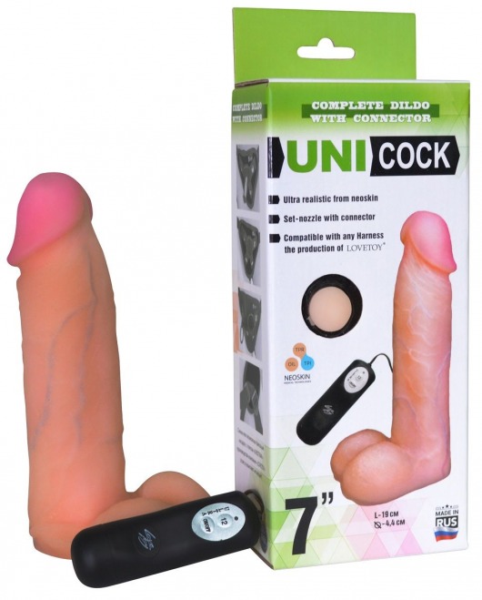 Фаллическая насадка Харнесс UNICOCK 7  с вибрацией - 19 см. - LOVETOY (А-Полимер) - купить с доставкой в Якутске