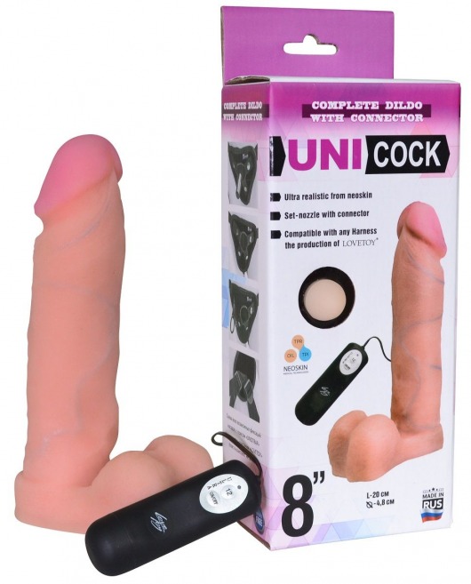 Фаллическая насадка Харнесс UNICOCK 8  с вибрацией - 20 см. - LOVETOY (А-Полимер) - купить с доставкой в Якутске