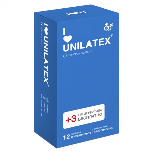 Классические презервативы Unilatex Natural Plain - 12 шт. + 3 шт. в подарок - Unilatex - купить с доставкой в Якутске