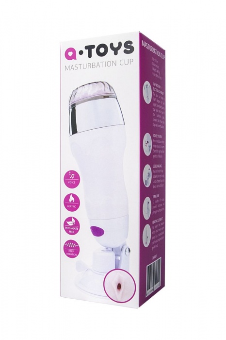 Мастурбатор-вагина в белой колбе с присоской и функцией нагрева - A-toys - в Якутске купить с доставкой