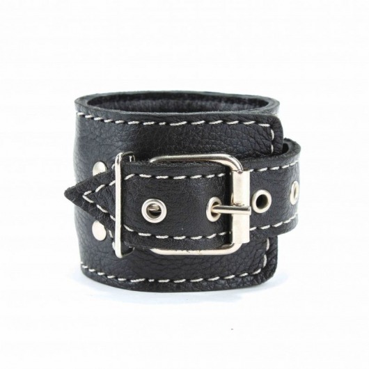 Чёрные кожаные наручники с крупной строчкой - БДСМ Арсенал - купить с доставкой в Якутске