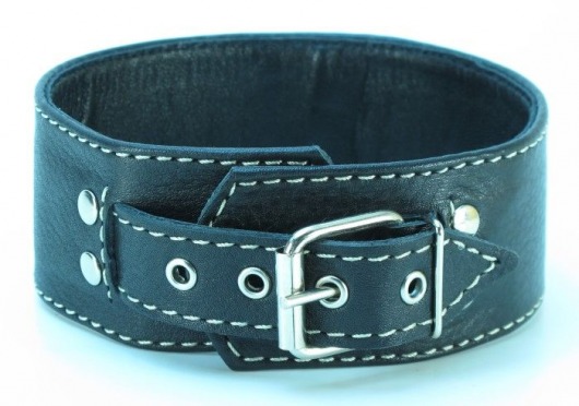 Черный кожаный ошейник с петлёй для поводка - БДСМ Арсенал - купить с доставкой в Якутске