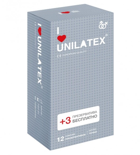 Презервативы с точками Unilatex Dotted - 12 шт. + 3 шт. в подарок - Unilatex - купить с доставкой в Якутске