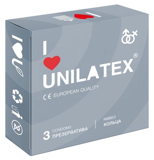 Презервативы с рёбрами Unilatex Ribbed - 3 шт. - Unilatex - купить с доставкой в Якутске