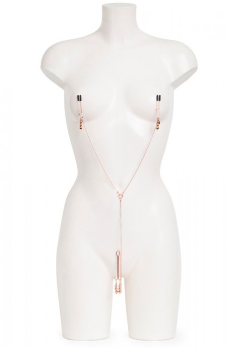 Золотистые зажимы для сосков и клитора All Sensation Nipple and Clitoral Chain - Fifty Shades of Grey - купить с доставкой в Якутске