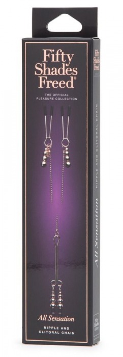 Золотистые зажимы для сосков и клитора All Sensation Nipple and Clitoral Chain - Fifty Shades of Grey - купить с доставкой в Якутске
