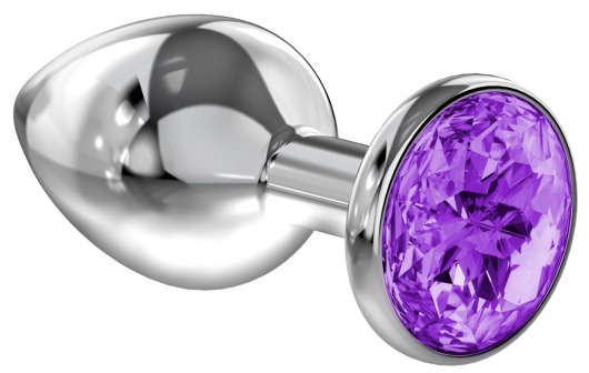 Малая серебристая анальная пробка Diamond Purple Sparkle Small с фиолетовым кристаллом - 7 см. - Lola Games - купить с доставкой в Якутске