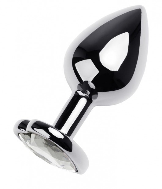 Серебристая анальная пробка с прозрачным кристаллом-сердцем - 8 см. - ToyFa - купить с доставкой в Якутске