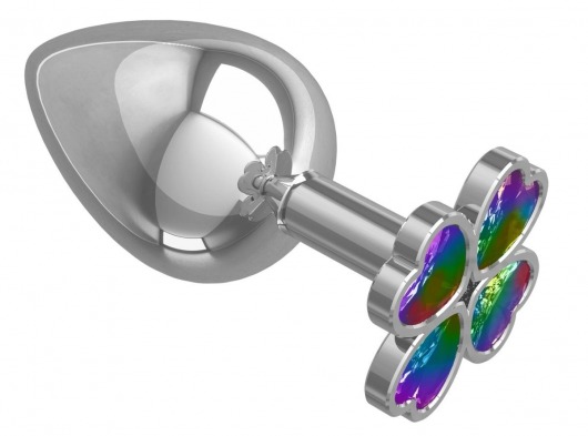 Серебристая анальная пробка-клевер с радужным кристаллом - 9,5 см. - Джага-Джага - купить с доставкой в Якутске