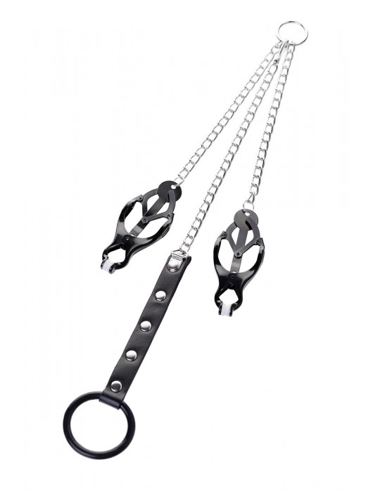 Черно-серебристые зажимы для сосков с кольцом для пениса TOYFA Metal - ToyFa - купить с доставкой в Якутске