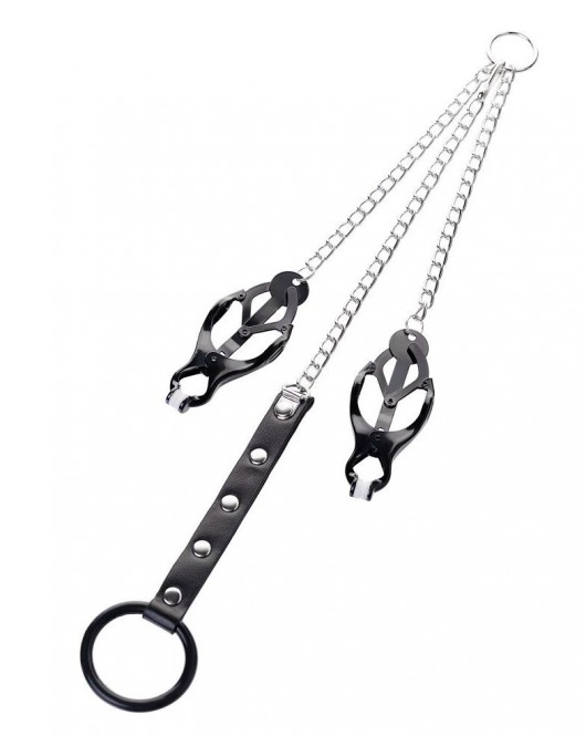 Черно-серебристые зажимы для сосков с кольцом для пениса TOYFA Metal - ToyFa - купить с доставкой в Якутске